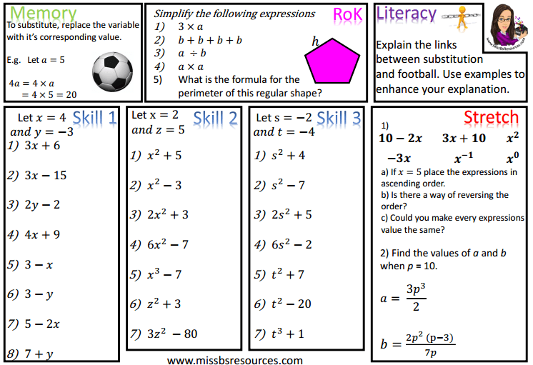 substitution worksheets Worksheets with Algebra algebra